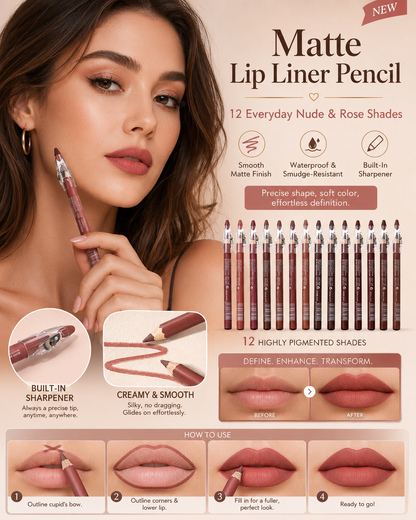 🖌️ 12Pcs Matte Lip Liner With Sharpener Set Waterproof Smudgeproof Precise Contour Lipstick Pens