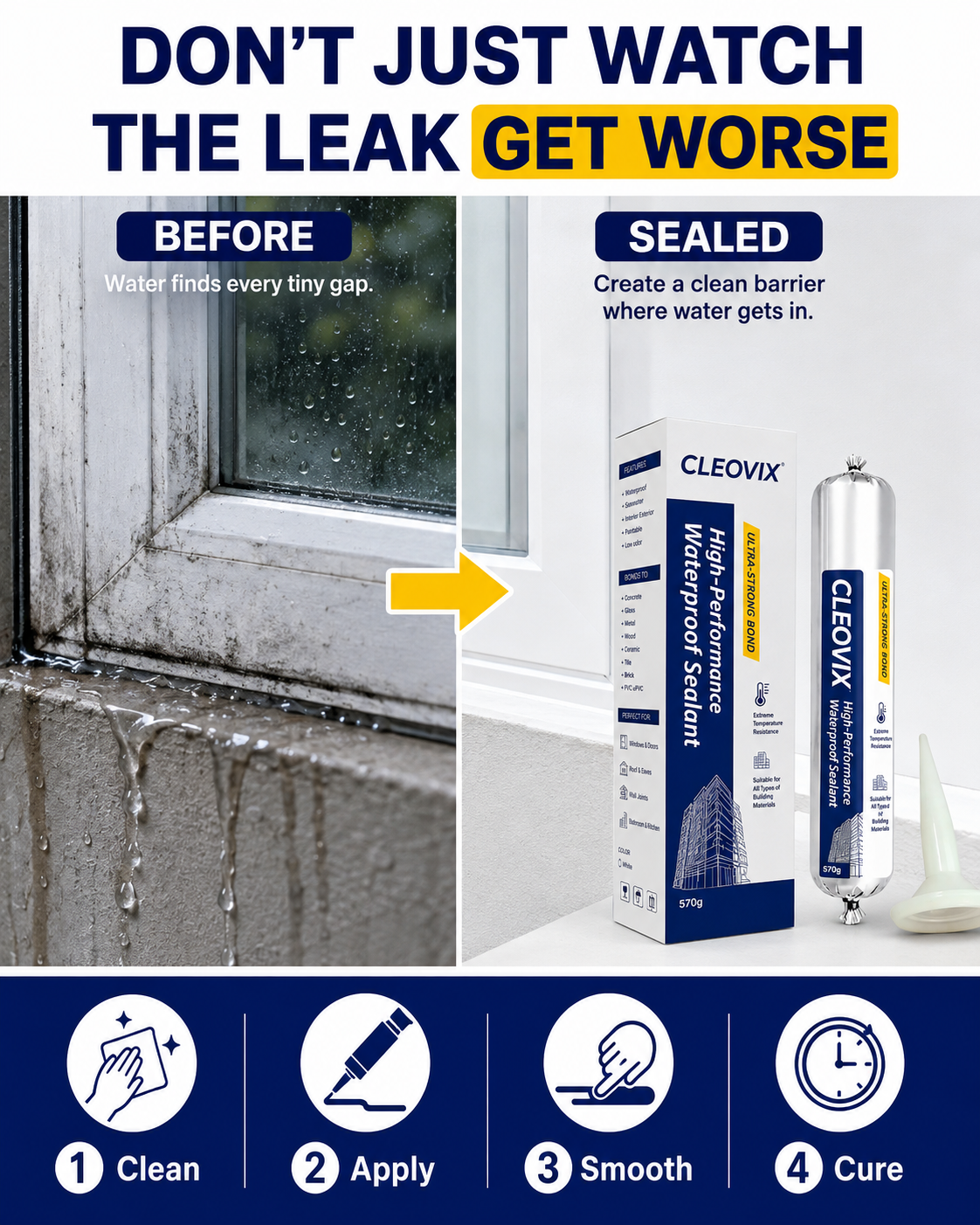 CLEOVIX Waterproof Sealant 570g | Leak & Gap Repair