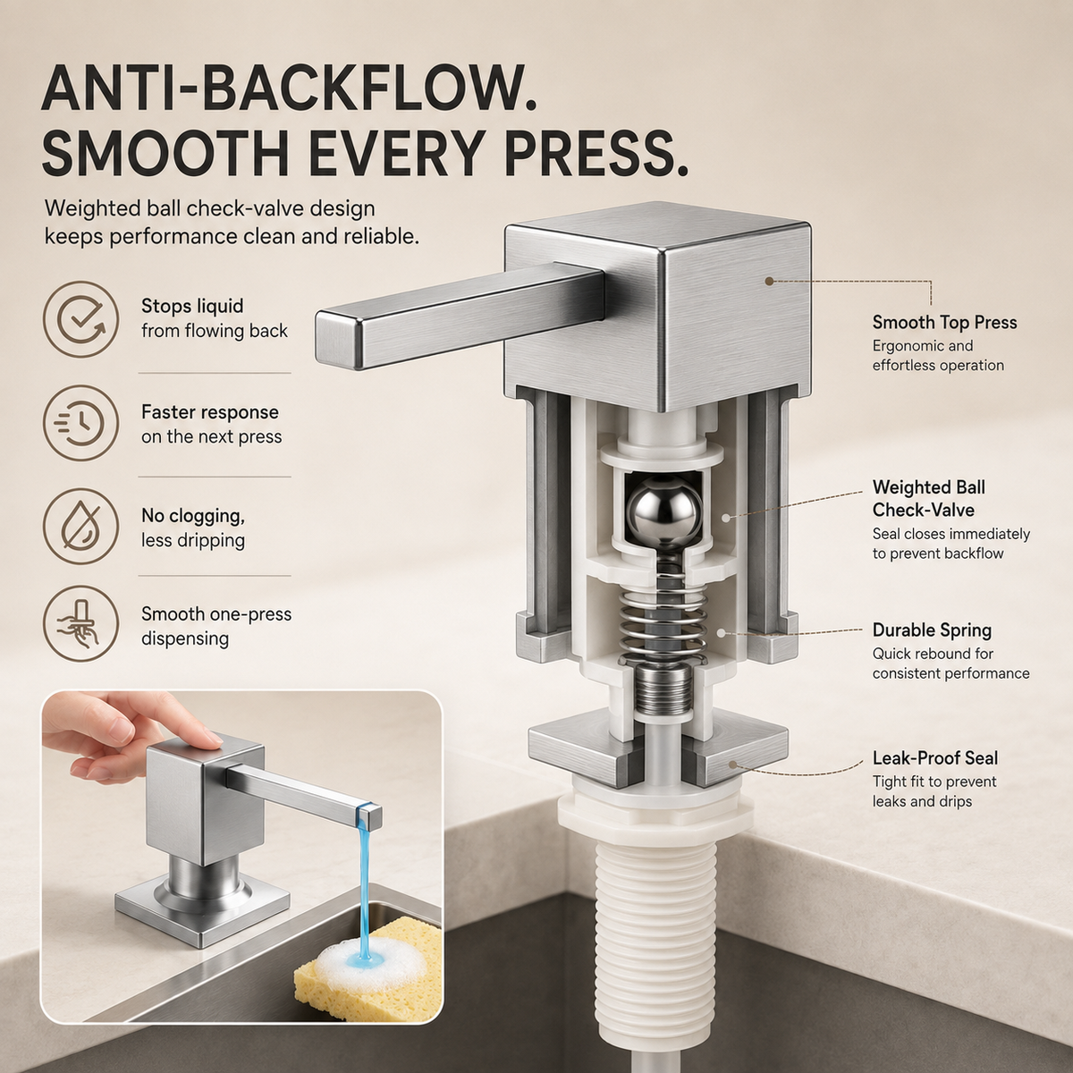 Stainless Steel Sink Soap Dispenser with Refill Tube
