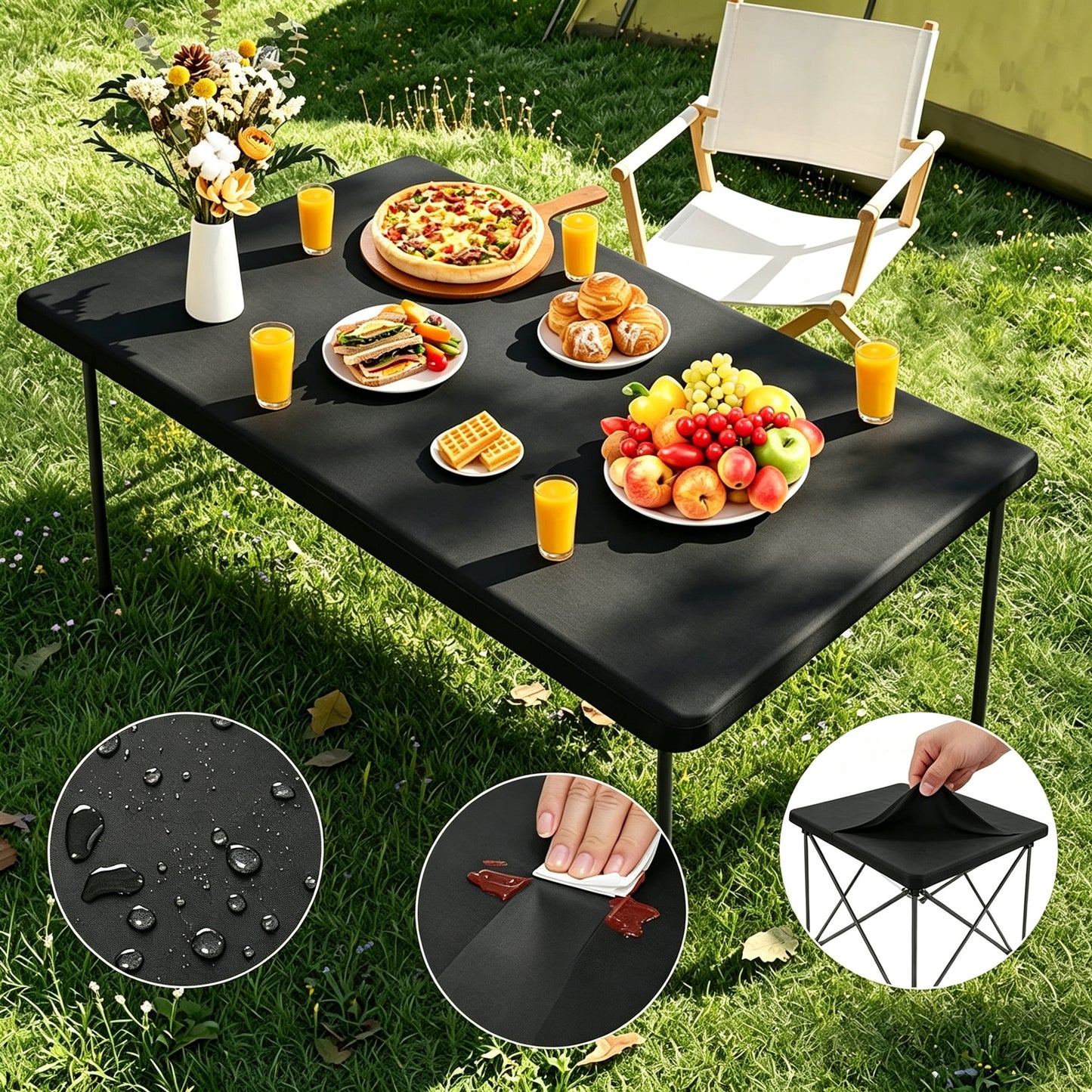 Stretch Fabric Table Top Cap Cover – Elastic Edge, Waterproof & Reusable