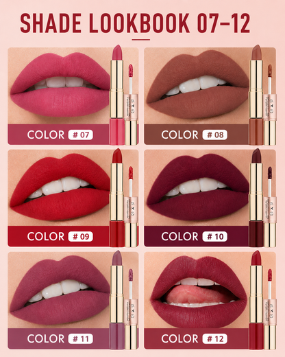 2-in-1 Matte Lipstick & Liquid Lip Glaze | 12 Longwear Shades