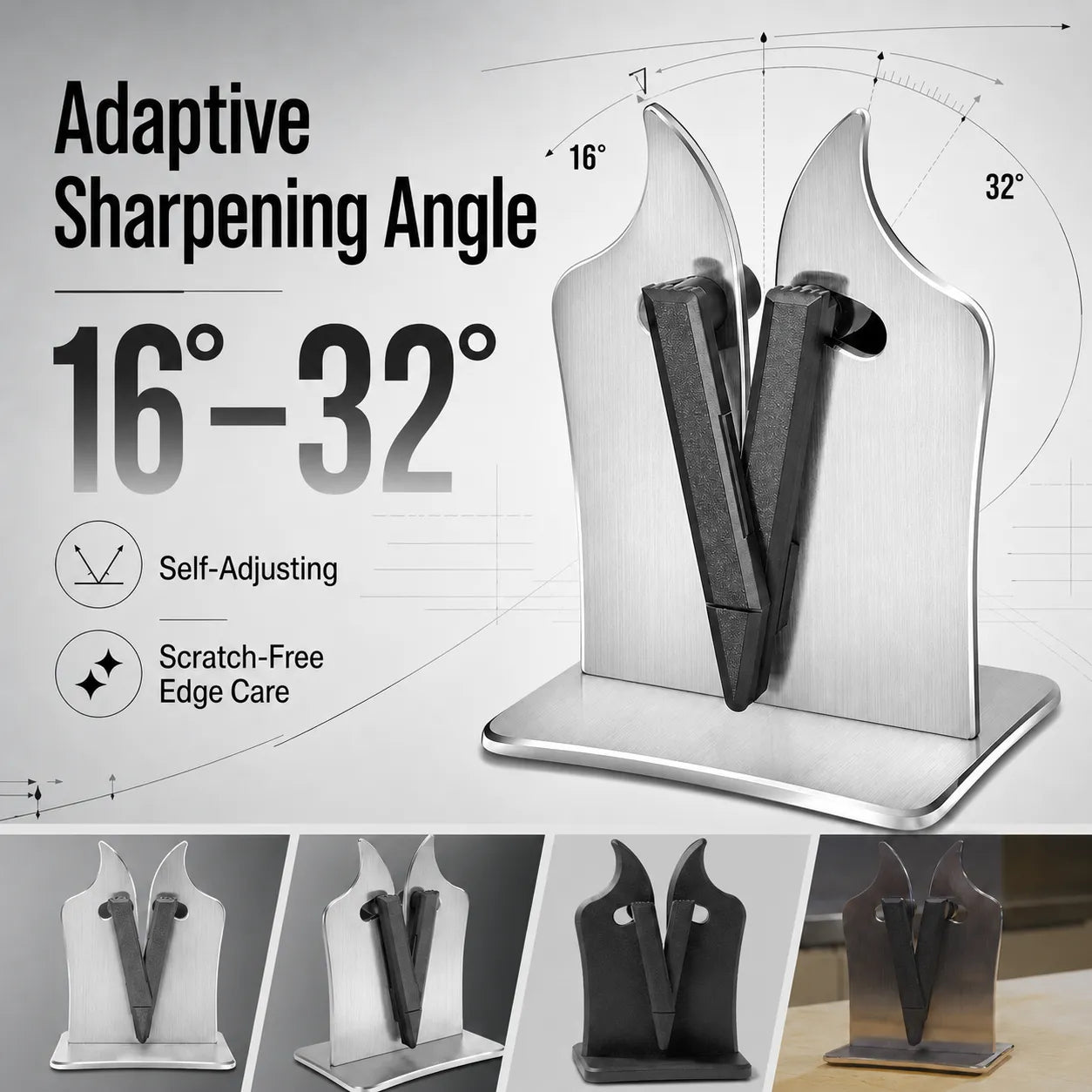 🔪Professional Stainless Steel Knife Sharpener – Fast Sharpening for Smooth, Wavy & Micro-Tooth Blades, Adjustable 16°-32°