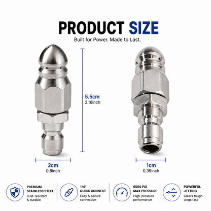 🚿 6500 PSI Sewer Jetter Nozzle – 1/4" Quick Connect Drain Cleaning Attachment
