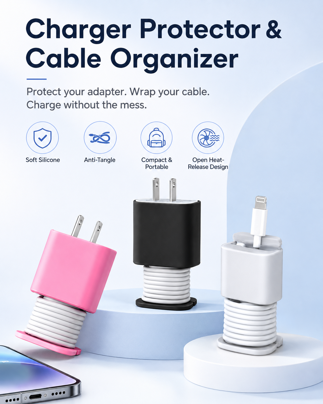 ✨ 2-Pack Charger Protector & Cable Organizer – Keep Cables Neat, Protected & Tangle-Free