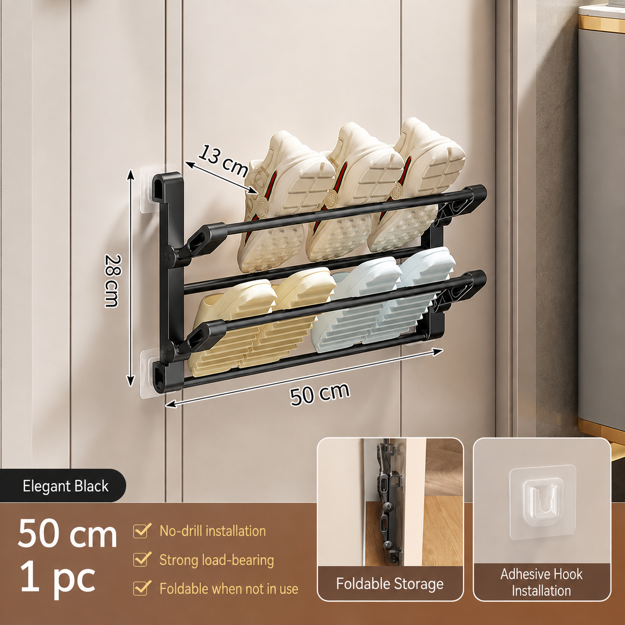 Wall-Mounted Foldable Slipper Rack | No-Drill Shoe Organizer