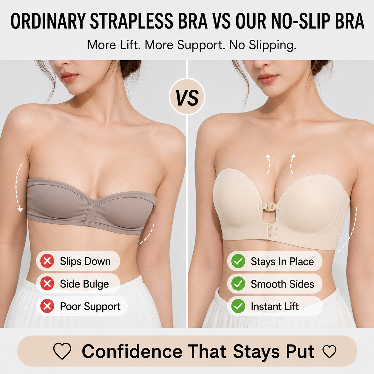 Front Clasp Strapless Bra | No-Slip Seamless Push-Up Bra