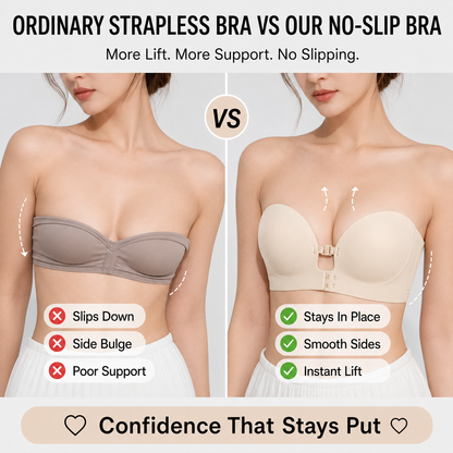 Front Clasp Strapless Bra | No-Slip Seamless Push-Up Bra