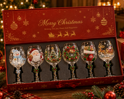 🎁3D Raised Christmas Wine Glass Collection – 6 Festive Designs