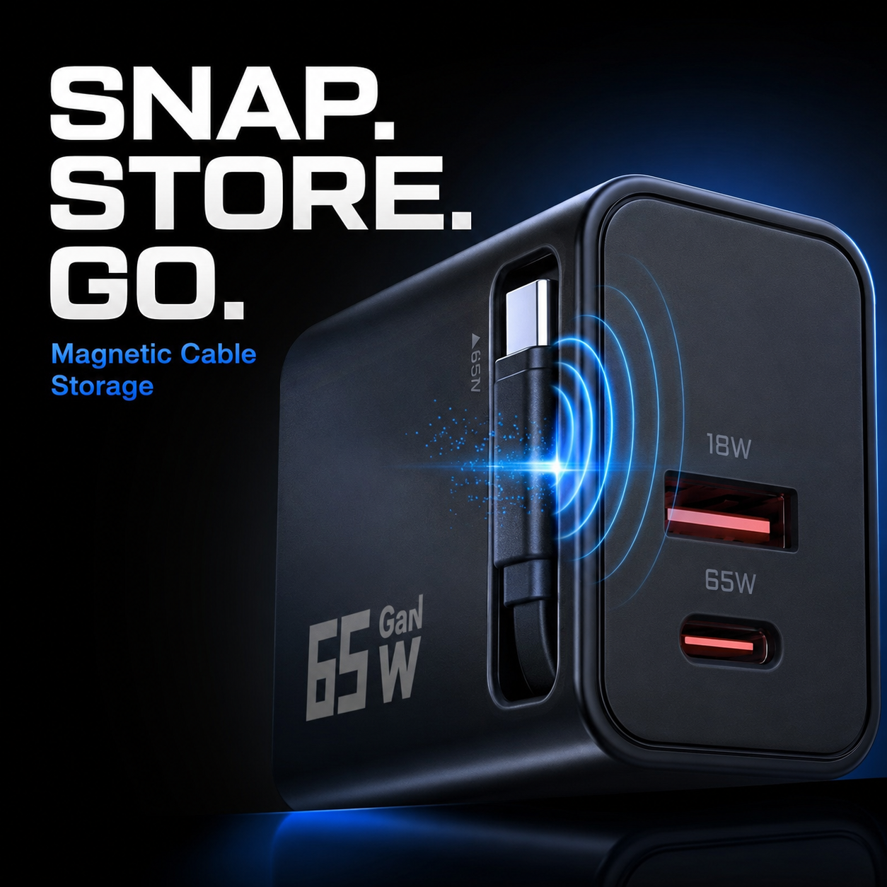 65W GaN Retractable USB-C Travel Charger | 3-in-1