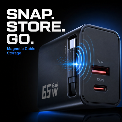 65W GaN Retractable USB-C Travel Charger | 3-in-1