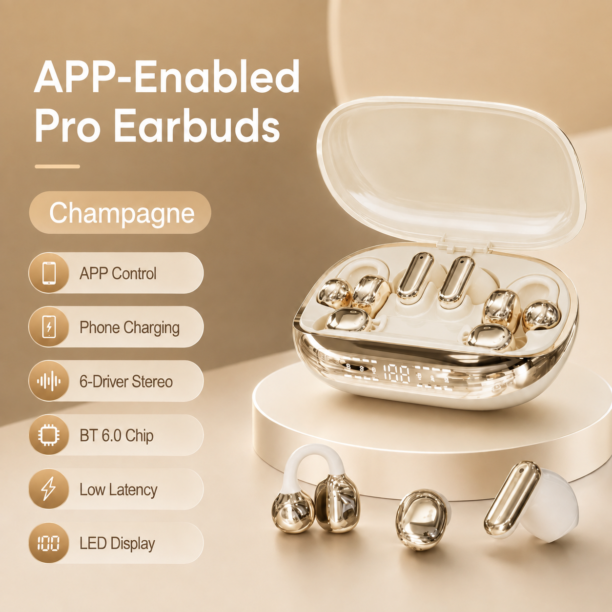 🎧 6-Earbud Smart Wireless Earbuds with Power Bank Charging Case | APP Control & Multi-Wear Design