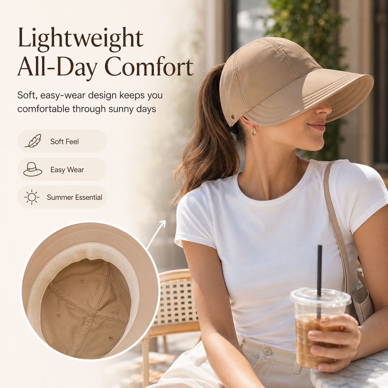 ☀️ Women’s Wide Brim Ponytail Sun Hat – Packable Full Face Shade Cap
