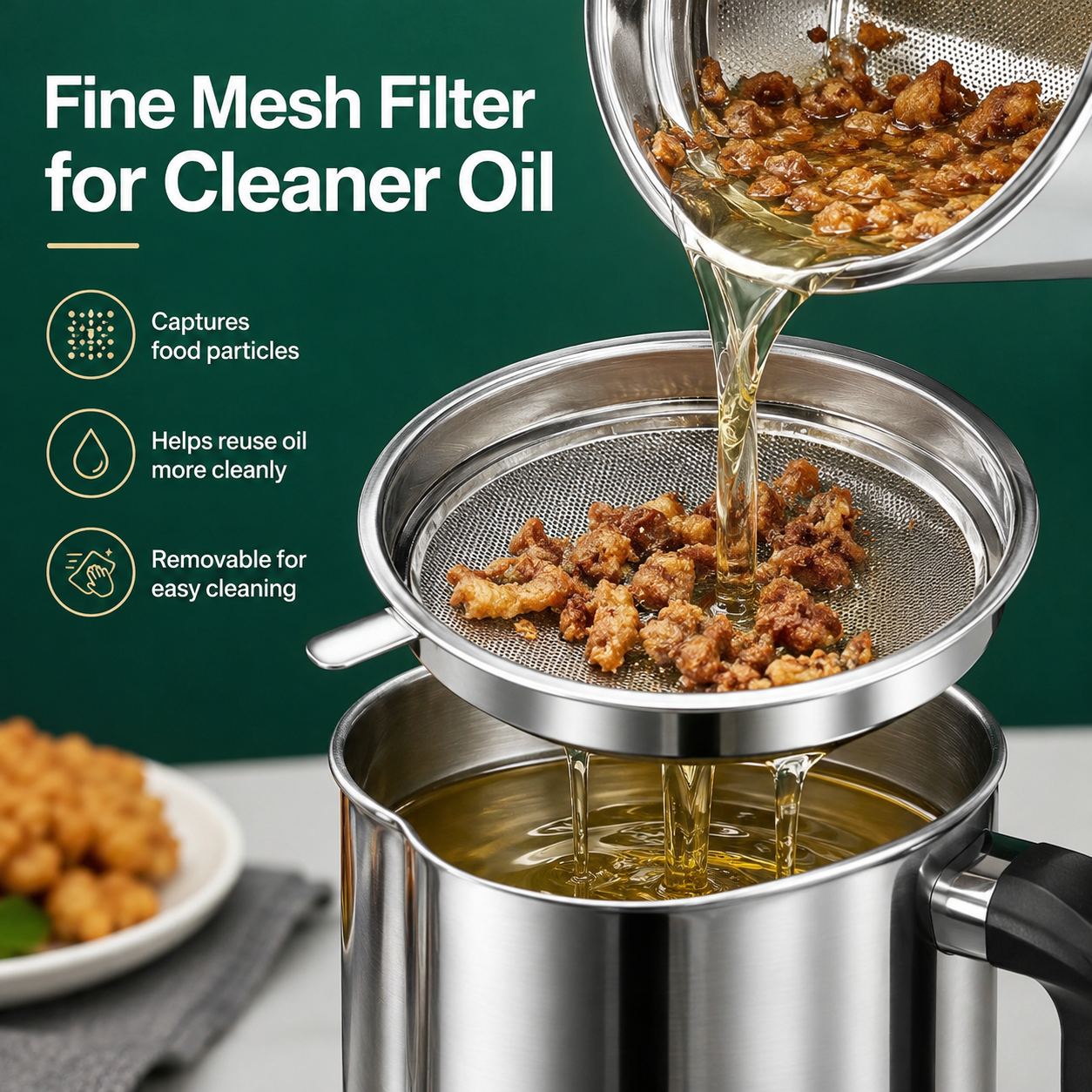 304 Stainless Steel Grease Container with Fine Mesh Filter