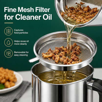 304 Stainless Steel Grease Container with Fine Mesh Filter