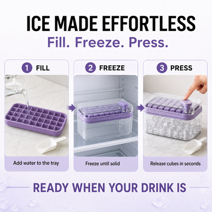 One-Press Ice Cube Tray with Storage Box | 32 Cubes