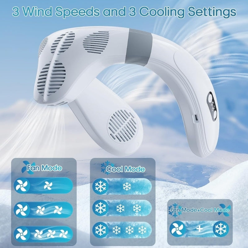 Dual-Cooling Neck Fanwith 5200mAh Battery& Cooling Plate