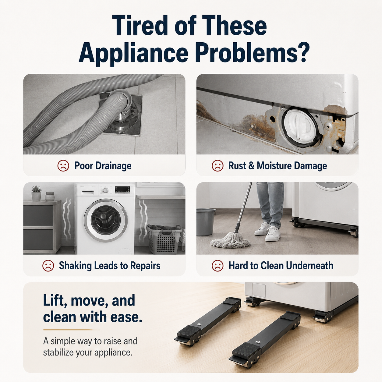 Adjustable Appliance Rolling Base for Washer & Fridge