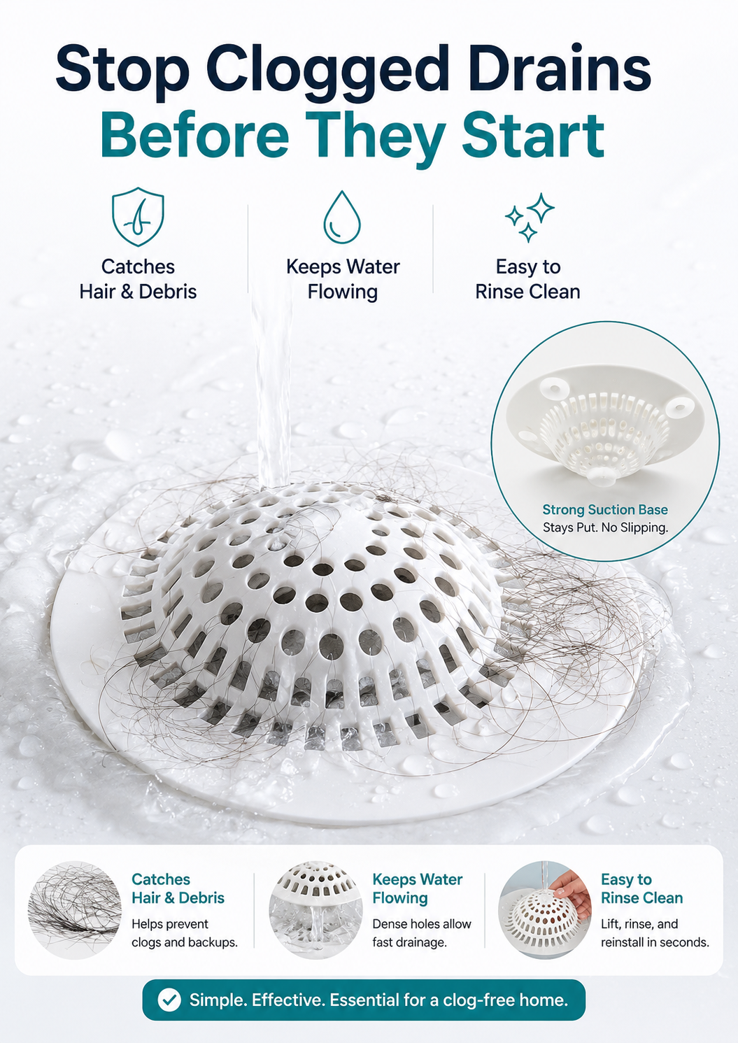 Reusable Silicone Drain Hair Catcher – Anti-Clog Cover