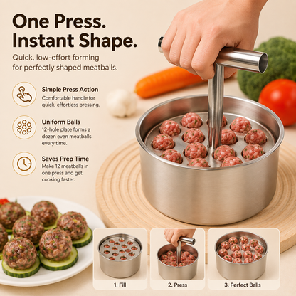 🍽️ Stainless Steel Meatball Maker – Make 12 Meatballs in One Press