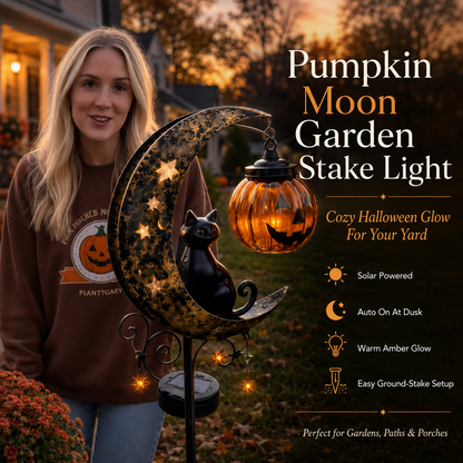 🎃 Pumpkin Moon Solar Garden Stake Light | Halloween Yard Decor