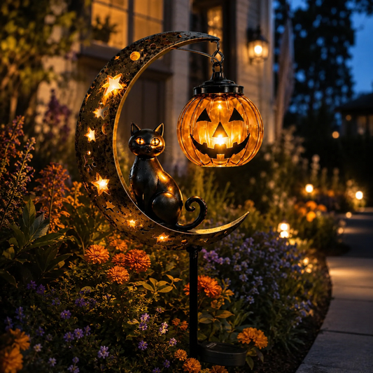 🎃 Pumpkin Moon Solar Garden Stake Light | Halloween Yard Decor