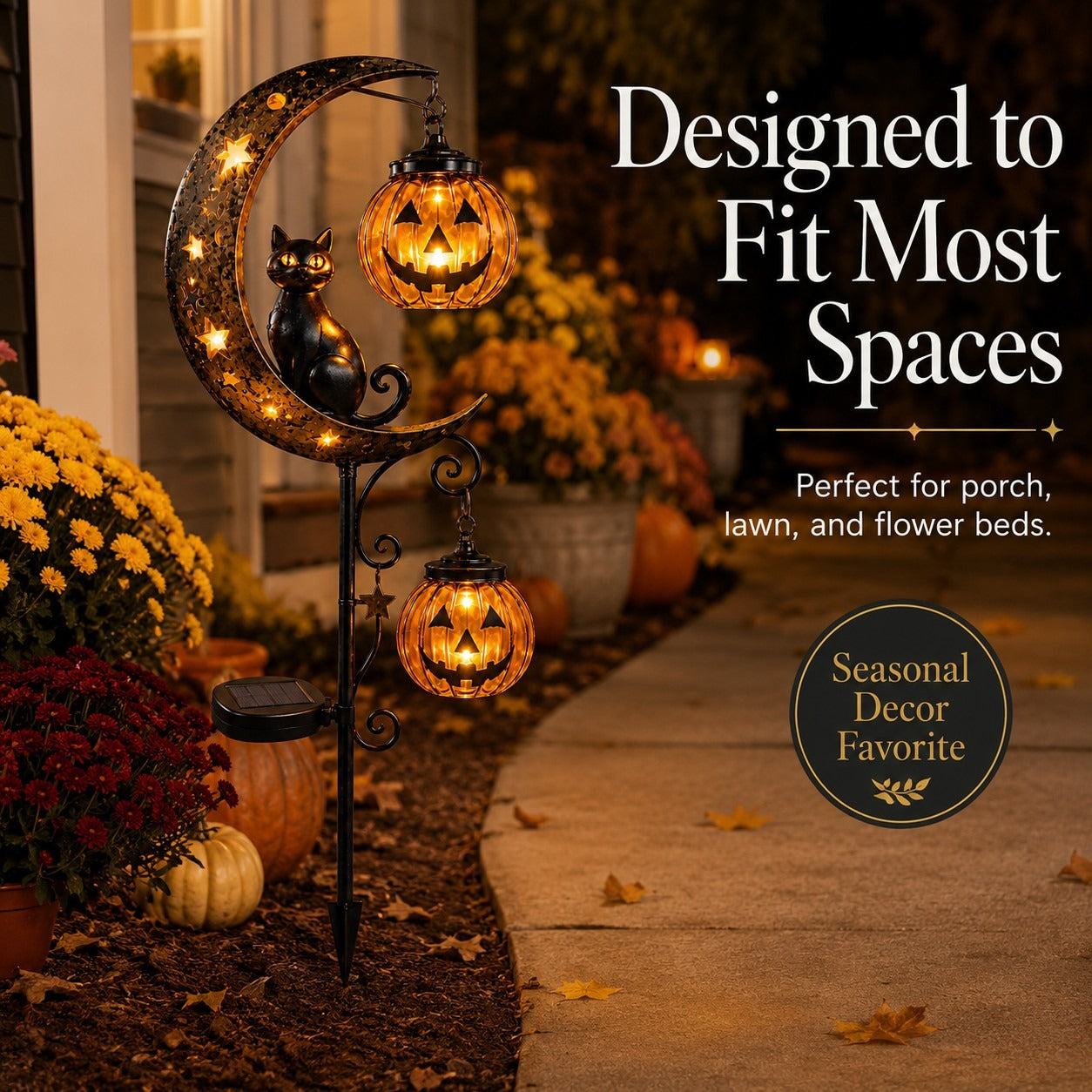 🎃 Pumpkin Moon Solar Garden Stake Light | Halloween Yard Decor