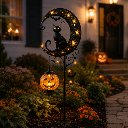 🎃 Pumpkin Moon Solar Garden Stake Light | Halloween Yard Decor