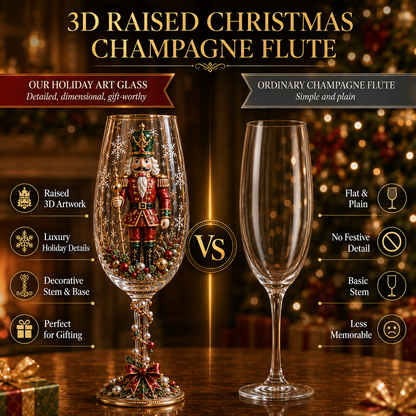 🎁🎭 Nutcracker-Inspired Christmas 3D Collector Champagne Glass Set