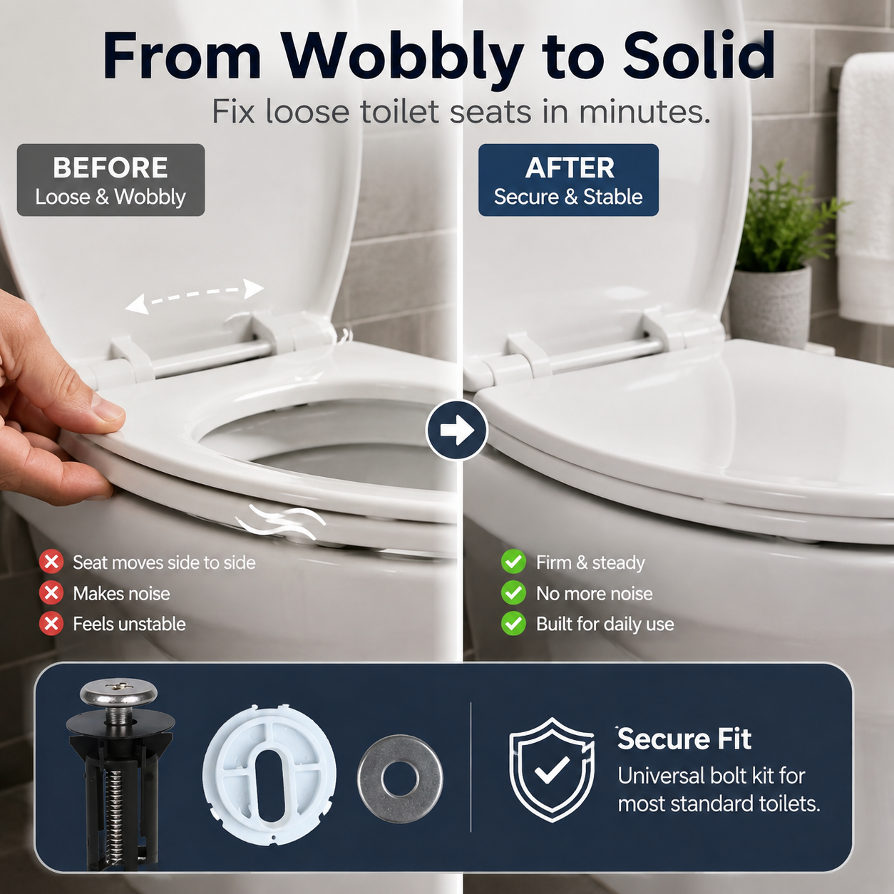 🔩 Universal Toilet Seat Bolt Kit – Quick-Release Secure Fix