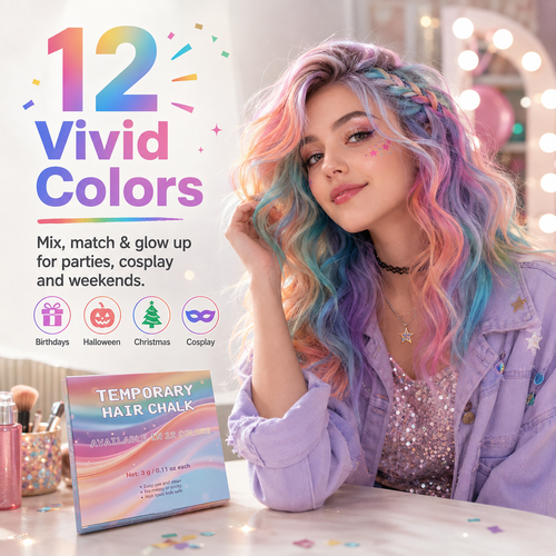 🎨12-Color Temporary Hair Chalk Set for Kids & Teens