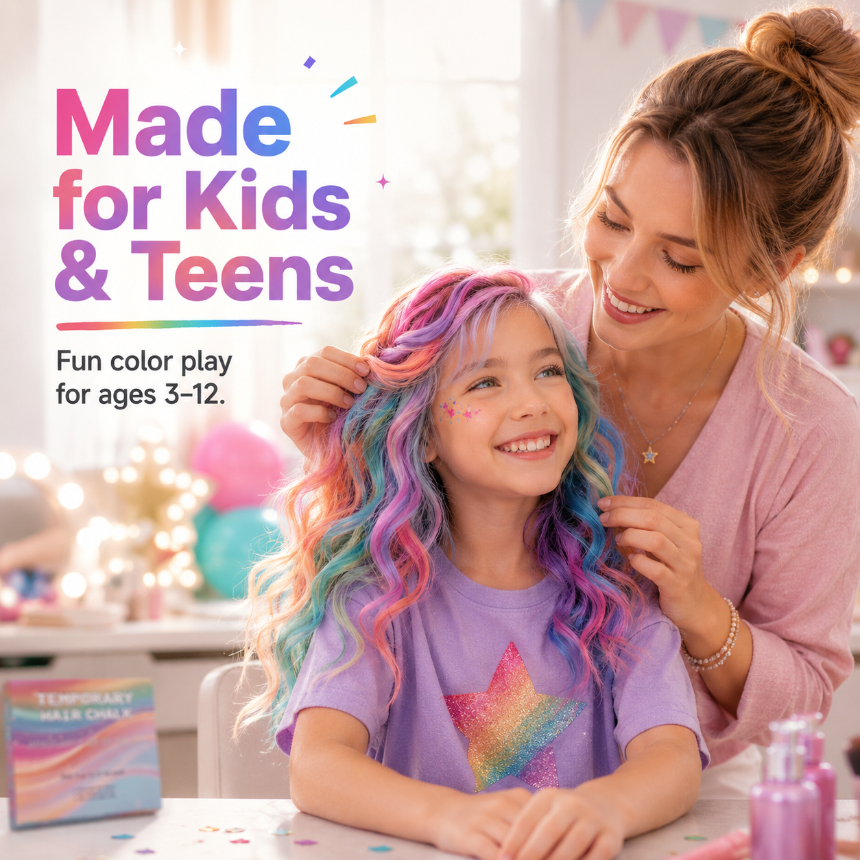 🎨12-Color Temporary Hair Chalk Set for Kids & Teens