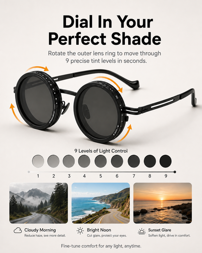 🕶️ 9-in-1 Adjustable ND Polarized Sunglasses – Dial Your Perfect Shade