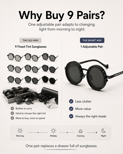🕶️ 9-in-1 Adjustable ND Polarized Sunglasses – Dial Your Perfect Shade