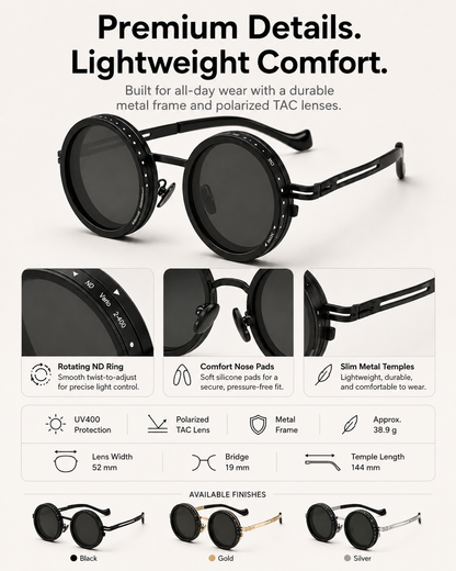 🕶️ 9-in-1 Adjustable ND Polarized Sunglasses – Dial Your Perfect Shade