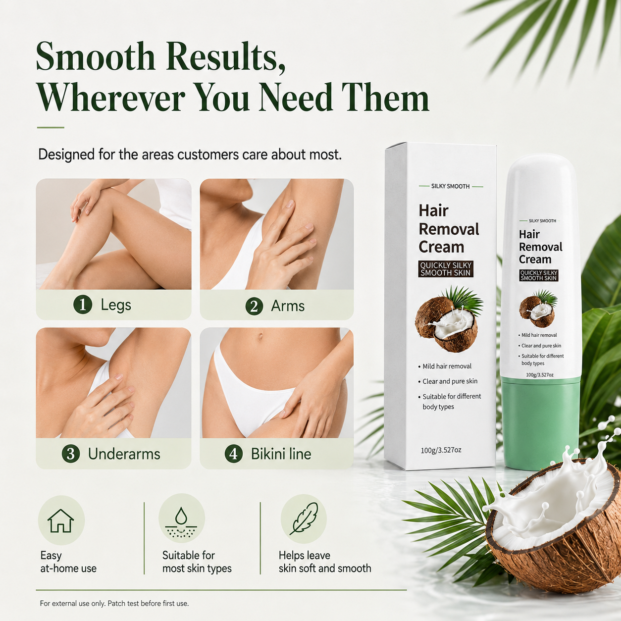 ✨ 2026 New Upgraded Natural Coconut Oil Hair Removal Cream – Gentle & Skin-Friendly