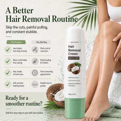 ✨ 2026 New Upgraded Natural Coconut Oil Hair Removal Cream – Gentle & Skin-Friendly