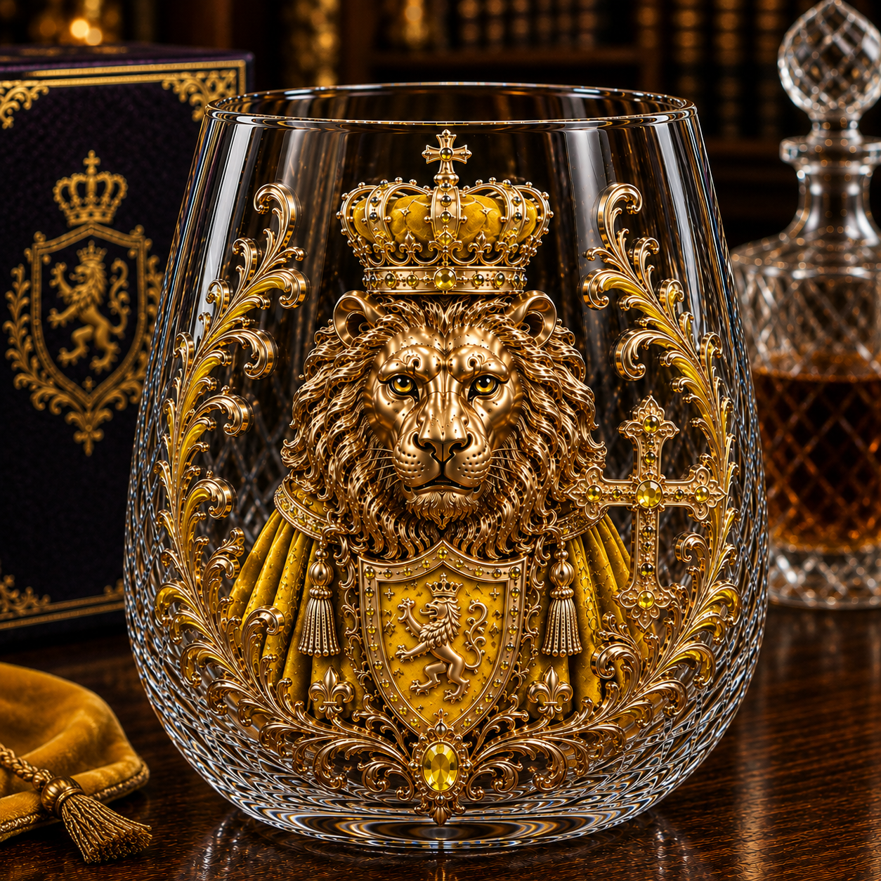 🦁 3D Royal Lion Whiskey Glass | Crowned Lion Art Cup
