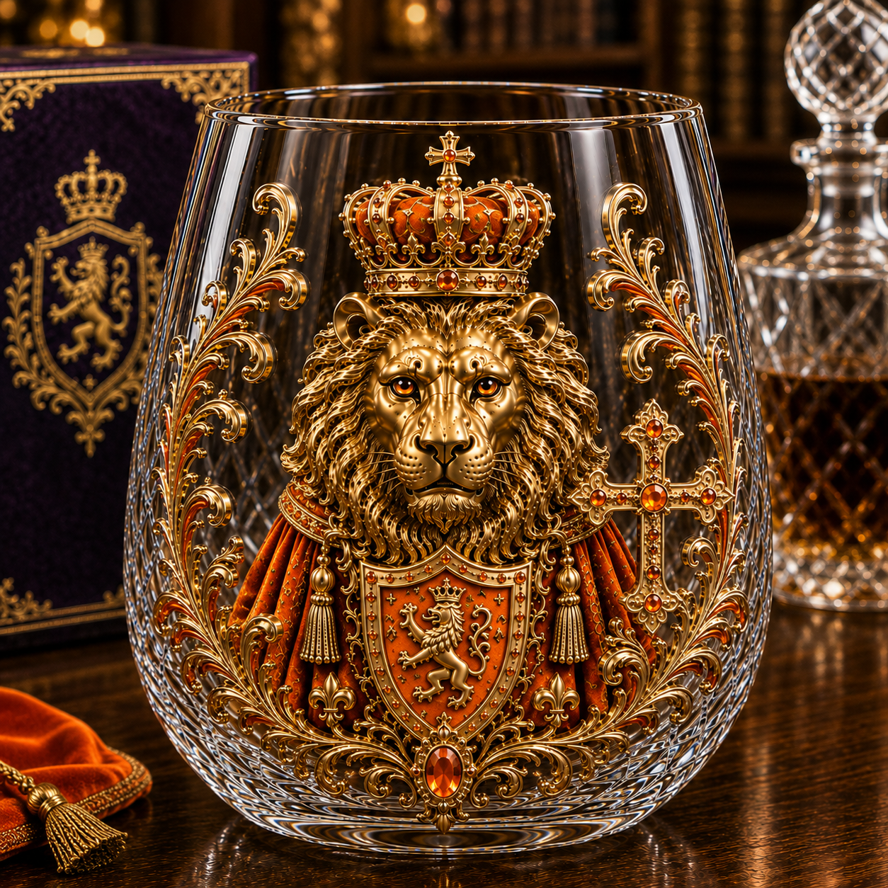 🦁 3D Royal Lion Whiskey Glass | Crowned Lion Art Cup