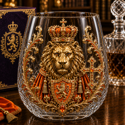 🦁 3D Royal Lion Whiskey Glass | Crowned Lion Art Cup