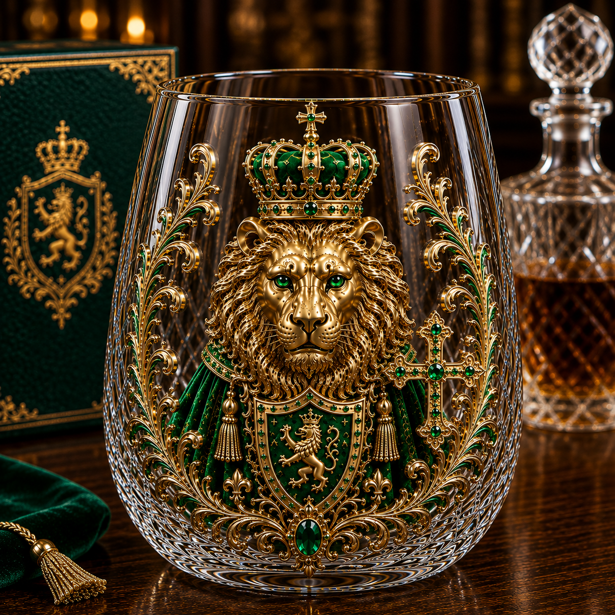 🦁 3D Royal Lion Whiskey Glass | Crowned Lion Art Cup