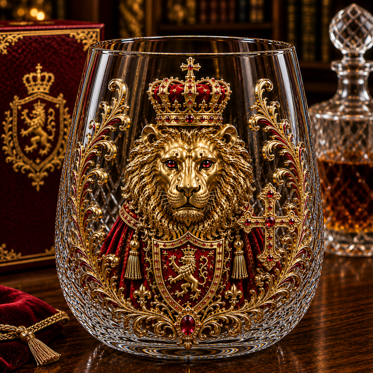 🦁 3D Royal Lion Whiskey Glass | Crowned Lion Art Cup