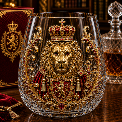 🦁 3D Royal Lion Whiskey Glass | Crowned Lion Art Cup