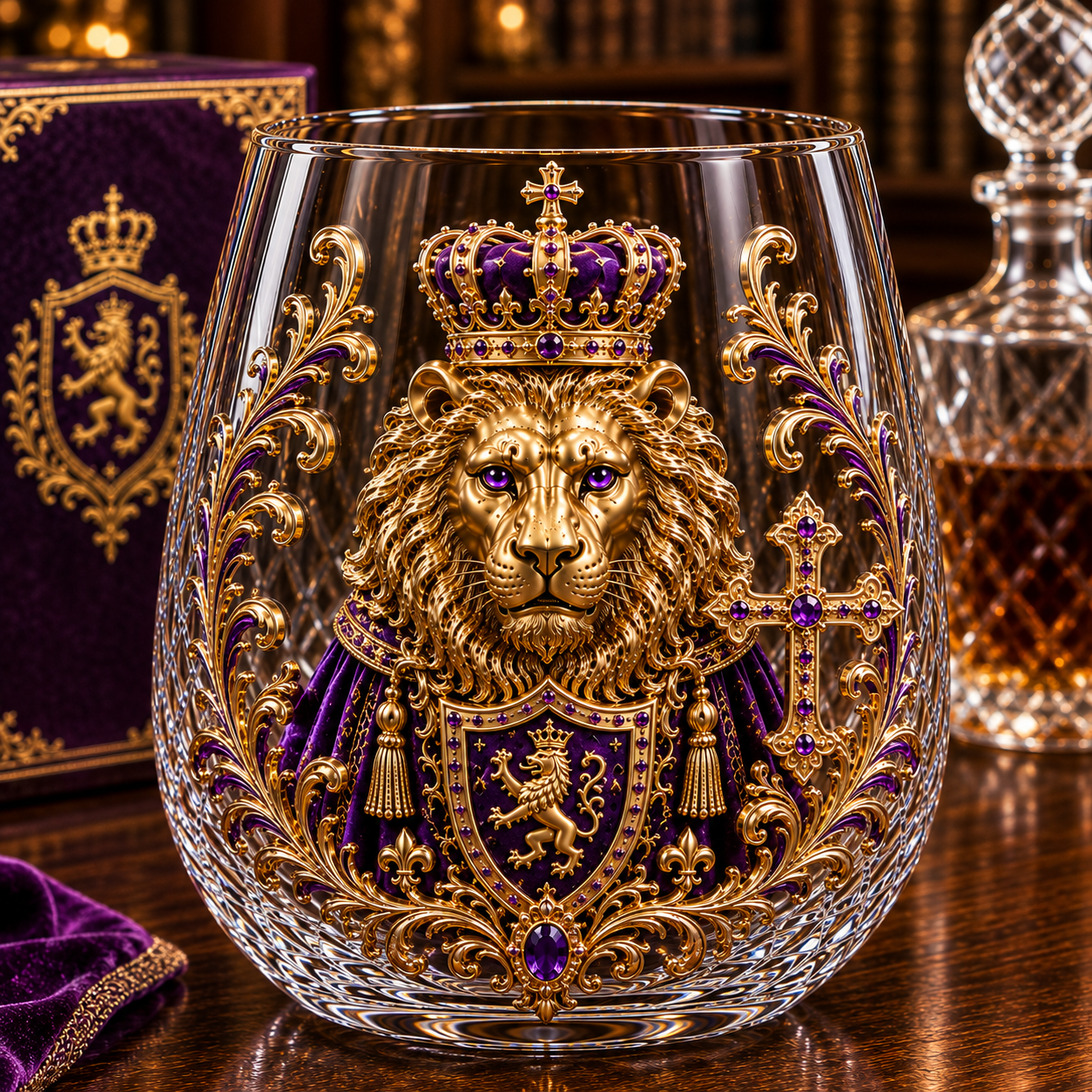 🦁 3D Royal Lion Whiskey Glass | Crowned Lion Art Cup