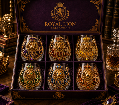🦁 3D Royal Lion Whiskey Glass | Crowned Lion Art Cup