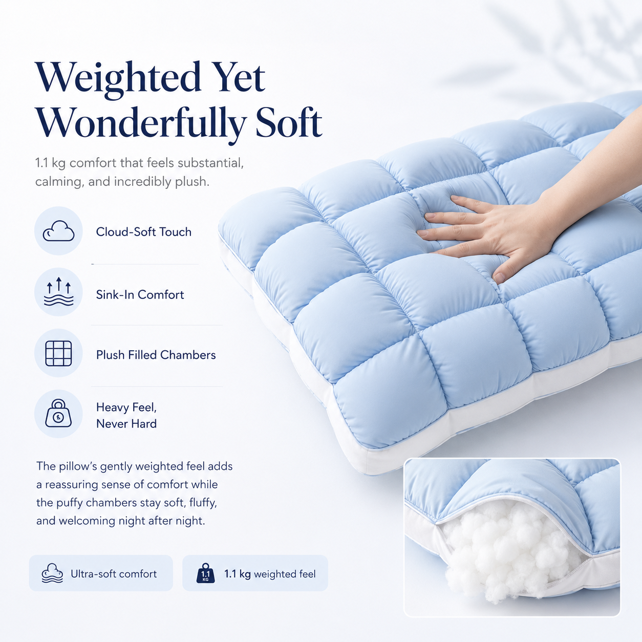 ☁️💤 Cloud-Like Weighted Comfort Pillow – Soft Neck Support & Cozy Relaxation 🤍✨