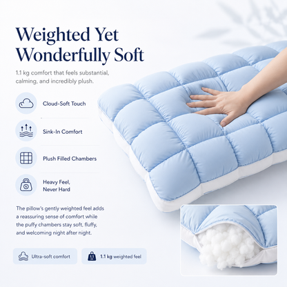 ☁️💤 Cloud-Like Weighted Comfort Pillow – Soft Neck Support & Cozy Relaxation 🤍✨