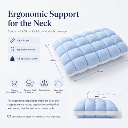 ☁️💤 Cloud-Like Weighted Comfort Pillow – Soft Neck Support & Cozy Relaxation 🤍✨