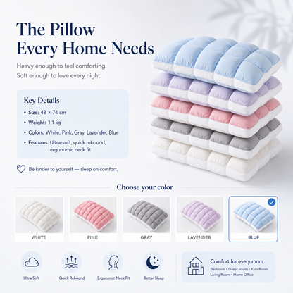 ☁️💤 Cloud-Like Weighted Comfort Pillow – Soft Neck Support & Cozy Relaxation 🤍✨