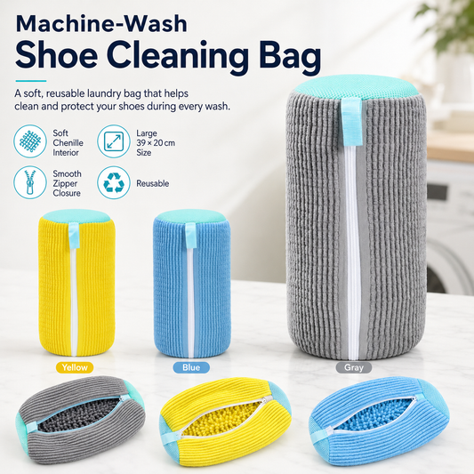 Gray 360-degree chenille shoe wash bag for washing sneakers