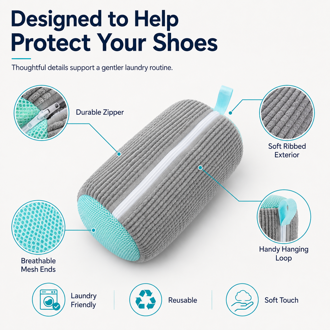 Chenille sneaker washing bag with breathable mesh ends